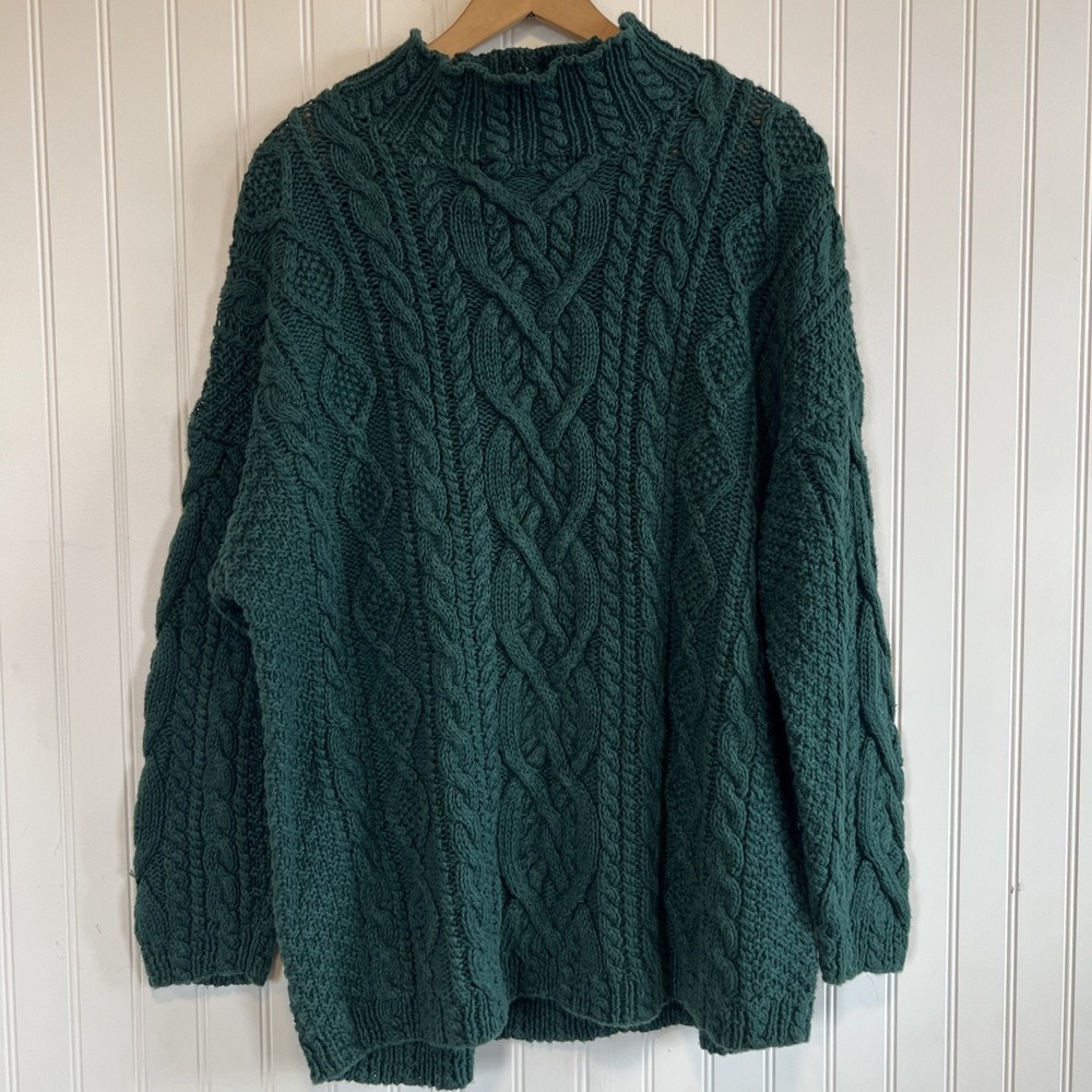 The Limited Hand Knit Sweater Women's Large Green‎ Emerald VTG Fisherman